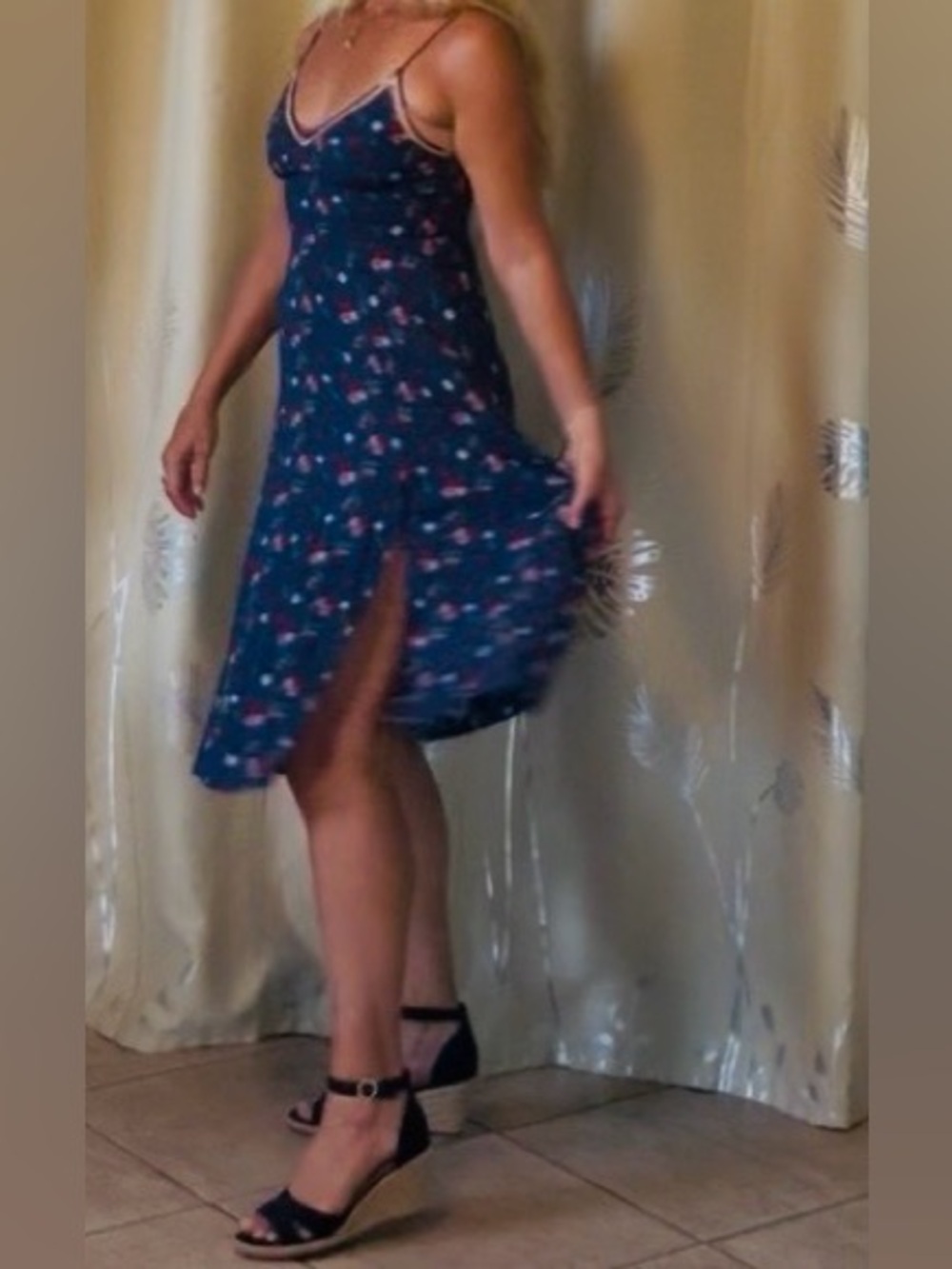 Lulu's Blue Floral Slip Midi Dress with Delicate Floral Accents - Picture 6 of 12